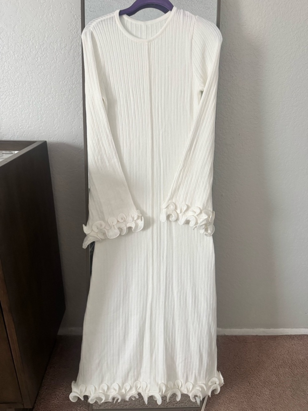Commense Semi-Sheer Piping Ruffle Drawstring Knit Dress - Picture 3 of 5